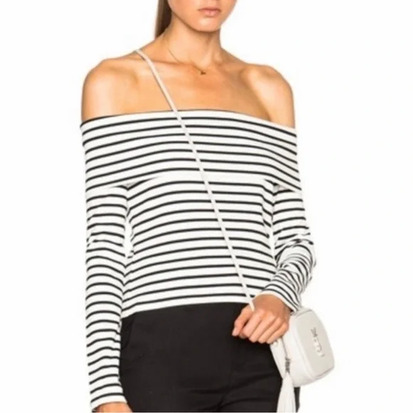 10 Crosby Derek Lam Off Shoulder Striped Top Medium - Picture 3 of 8